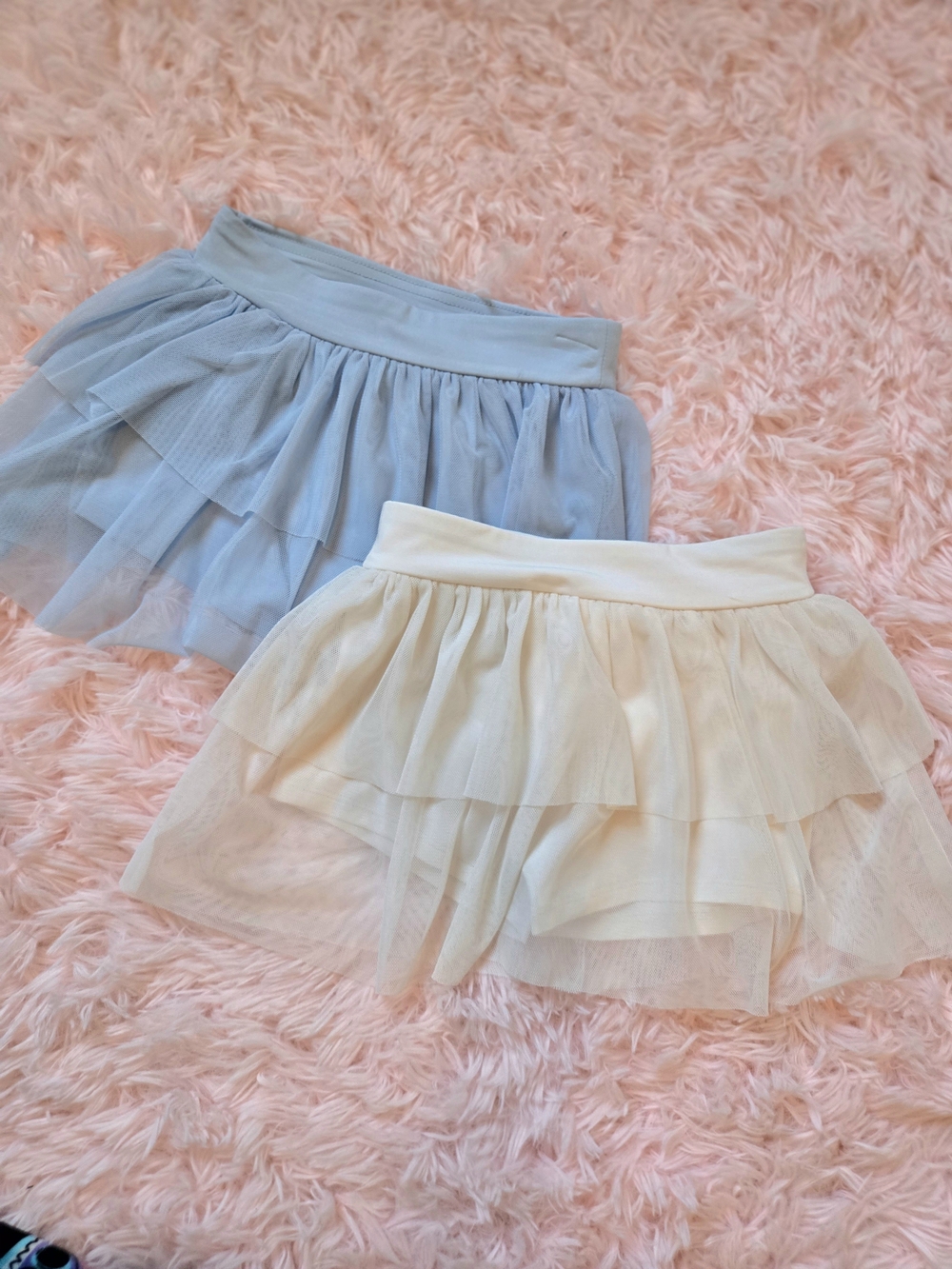 Tulle Layered Mini Skirts - Light Blue & Cream